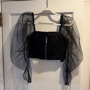 Anthropologie Pilcro Black Sheer Sleeve Crop Top